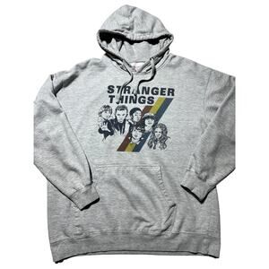Stranger Things Mens XL Grey Hooded Cast Graphic Sweatshirt w/ Pocket